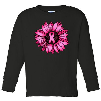 Sunflower Pink Ribbon Breast Cancer Awareness Toddler Long Sleeve Shirt