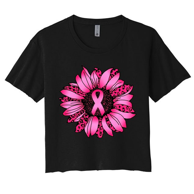 Sunflower Pink Ribbon Breast Cancer Awareness Crop Top