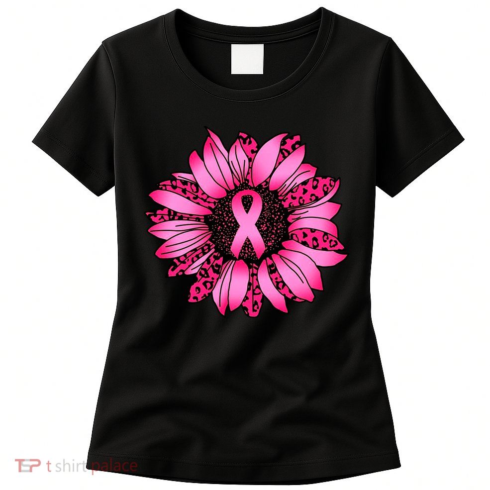 Sunflower Pink Ribbon Breast Cancer Awareness Womens T-Shirt