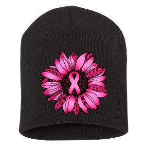 Sunflower Pink Ribbon Breast Cancer Awareness Short Acrylic Beanie