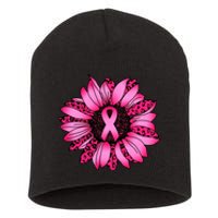 Sunflower Pink Ribbon Breast Cancer Awareness Short Acrylic Beanie