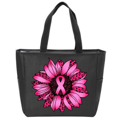 Sunflower Pink Ribbon Breast Cancer Awareness Zip Tote Bag