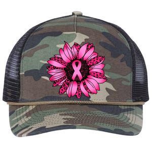 Sunflower Pink Ribbon Breast Cancer Awareness Retro Rope Trucker Hat Cap