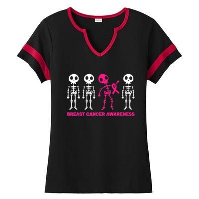 Skeleton Pink Ribbon Breast Cancer Awareness Halloween Boys Ladies Halftime Notch Neck Tee