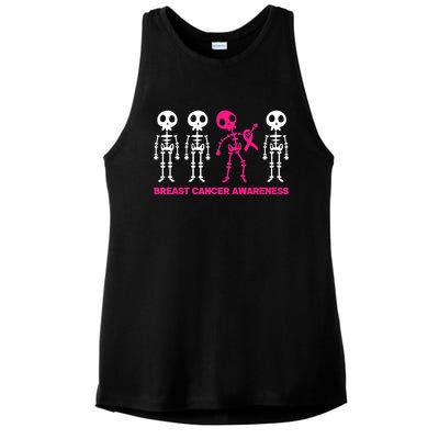 Skeleton Pink Ribbon Breast Cancer Awareness Halloween Boys Ladies PosiCharge Tri-Blend Wicking Tank