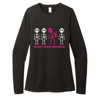 Skeleton Pink Ribbon Breast Cancer Awareness Halloween Boys Womens CVC Long Sleeve Shirt