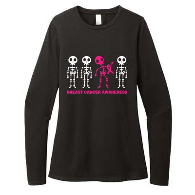 Skeleton Pink Ribbon Breast Cancer Awareness Halloween Boys Womens CVC Long Sleeve Shirt