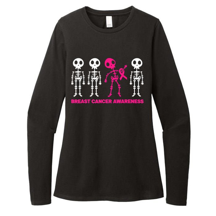 Skeleton Pink Ribbon Breast Cancer Awareness Halloween Boys Womens CVC Long Sleeve Shirt