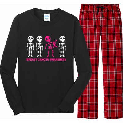 Skeleton Pink Ribbon Breast Cancer Awareness Halloween Boys Long Sleeve Pajama Set