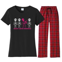 Skeleton Pink Ribbon Breast Cancer Awareness Halloween Boys Women's Flannel Pajama Set