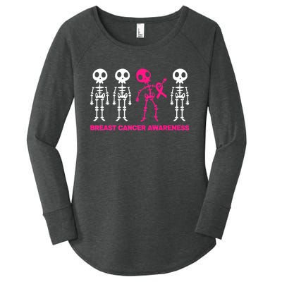 Skeleton Pink Ribbon Breast Cancer Awareness Halloween Boys Women's Perfect Tri Tunic Long Sleeve Shirt