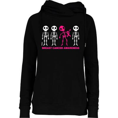 Skeleton Pink Ribbon Breast Cancer Awareness Halloween Boys Womens Funnel Neck Pullover Hood