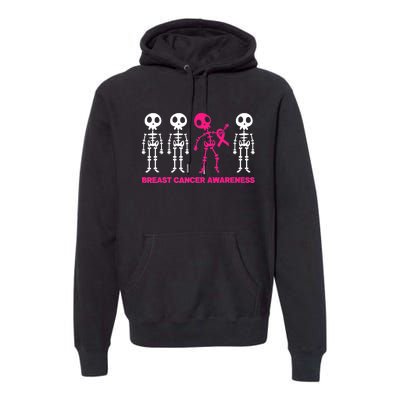 Skeleton Pink Ribbon Breast Cancer Awareness Halloween Boys Premium Hoodie