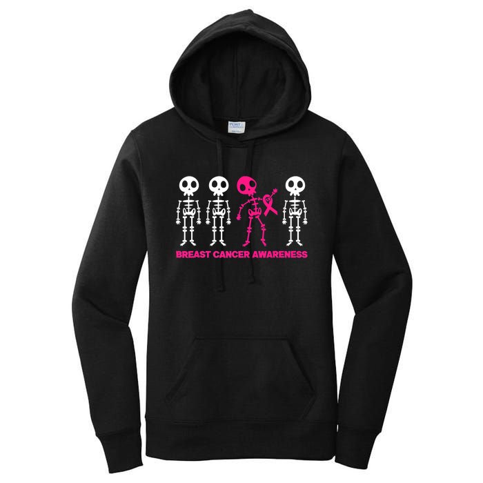 Skeleton Pink Ribbon Breast Cancer Awareness Halloween Boys Women's Pullover Hoodie