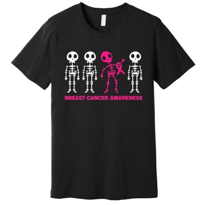 Skeleton Pink Ribbon Breast Cancer Awareness Halloween Boys Premium T-Shirt