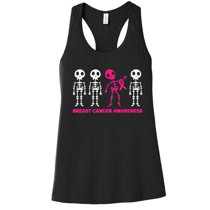 Skeleton Pink Ribbon Breast Cancer Awareness Halloween Boys Women's Racerback Tank