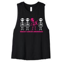 Skeleton Pink Ribbon Breast Cancer Awareness Halloween Boys Women's Racerback Cropped Tank