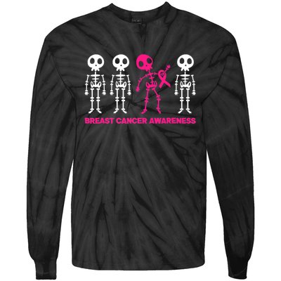 Skeleton Pink Ribbon Breast Cancer Awareness Halloween Boys Tie-Dye Long Sleeve Shirt