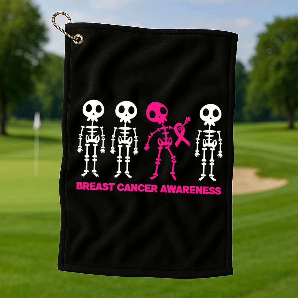 Skeleton Pink Ribbon Breast Cancer Awareness Halloween Boys Golf Towel