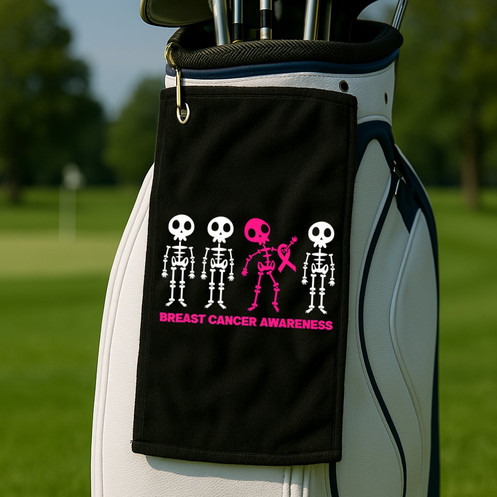 Skeleton Pink Ribbon Breast Cancer Awareness Halloween Boys Golf Towel