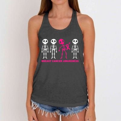 Skeleton Pink Ribbon Breast Cancer Awareness Halloween Boys Women's Knotted Racerback Tank