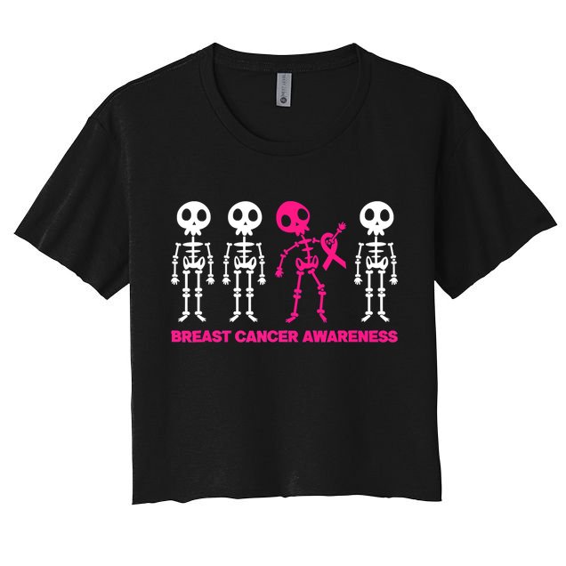Skeleton Pink Ribbon Breast Cancer Awareness Halloween Boys Crop Top
