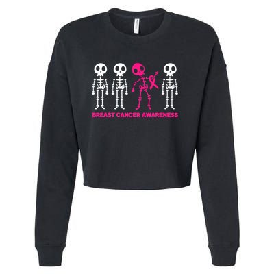 Skeleton Pink Ribbon Breast Cancer Awareness Halloween Boys Cropped Pullover Crew