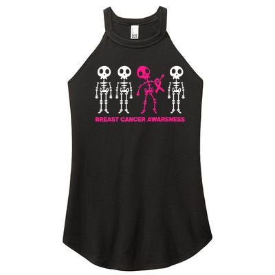 Skeleton Pink Ribbon Breast Cancer Awareness Halloween Boys Women's Perfect Tri Rocker Tank