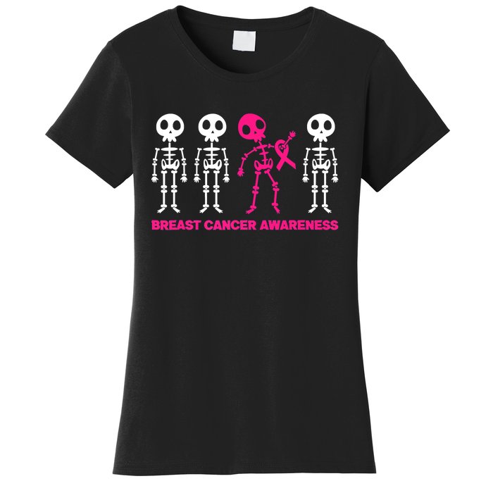 Skeleton Pink Ribbon Breast Cancer Awareness Halloween Boys Women's T-Shirt