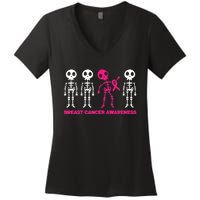 Skeleton Pink Ribbon Breast Cancer Awareness Halloween Boys Women's V-Neck T-Shirt