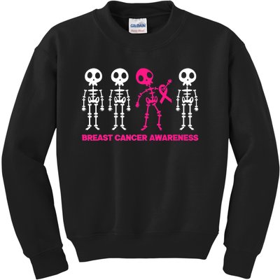 Skeleton Pink Ribbon Breast Cancer Awareness Halloween Boys Kids Sweatshirt