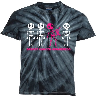 Skeleton Pink Ribbon Breast Cancer Awareness Halloween Boys Kids Tie-Dye T-Shirt