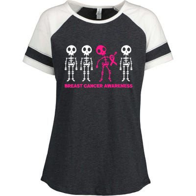 Skeleton Pink Ribbon Breast Cancer Awareness Halloween Boys Enza Ladies Jersey Colorblock Tee