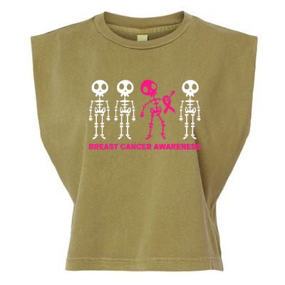 Skeleton Pink Ribbon Breast Cancer Awareness Halloween Boys Garment-Dyed Women's Muscle Tee