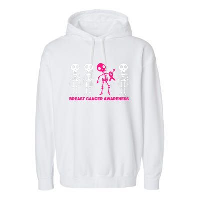 Skeleton Pink Ribbon Breast Cancer Awareness Halloween Boys Garment-Dyed Fleece Hoodie