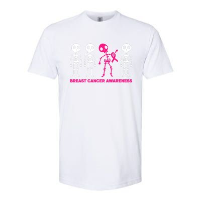 Skeleton Pink Ribbon Breast Cancer Awareness Halloween Boys Softstyle CVC T-Shirt