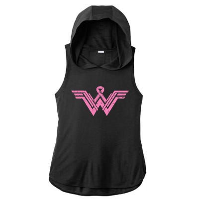 Superhero Pink Ribbon Breast Cancer Awareness Mom Wife Gift Ladies PosiCharge Tri-Blend Wicking Draft Hoodie Tank