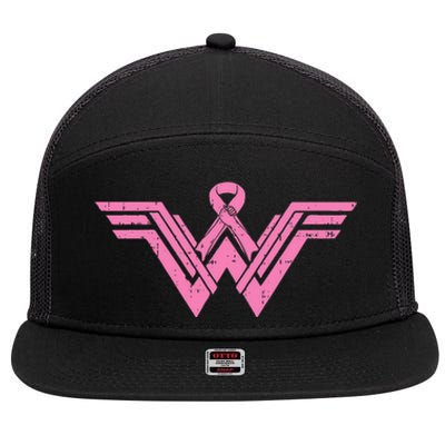 Superhero Pink Ribbon Breast Cancer Awareness Mom Wife Gift 7 Panel Mesh Trucker Snapback Hat