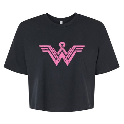 Superhero Pink Ribbon Breast Cancer Awareness Mom Wife Gift Bella+Canvas Jersey Crop Tee