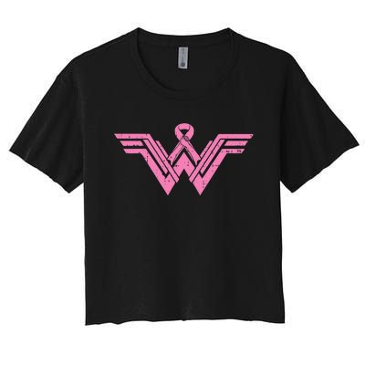 Superhero Pink Ribbon Breast Cancer Awareness Mom Wife Gift Women's Crop Top Tee