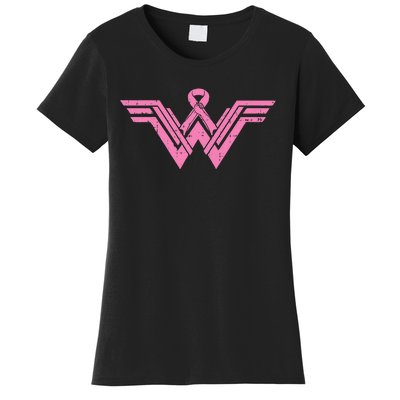 Superhero Pink Ribbon Breast Cancer Awareness Mom Wife Gift Women's T-Shirt