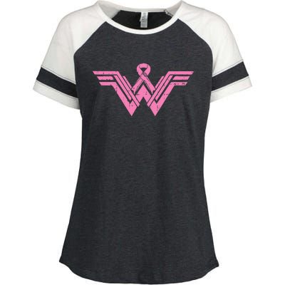 Superhero Pink Ribbon Breast Cancer Awareness Mom Wife Gift Enza Ladies Jersey Colorblock Tee