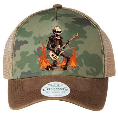 Skeleton Playing Rock And Roll Around Fire Rock On Band Cute Gift Legacy Tie Dye Trucker Hat