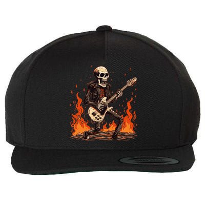 Skeleton Playing Rock And Roll Around Fire Rock On Band Cute Gift Wool Snapback Cap