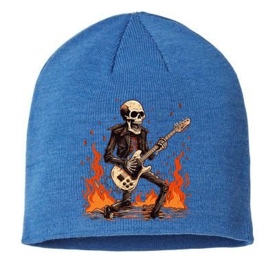 Skeleton Playing Rock And Roll Around Fire Rock On Band Cute Gift Sustainable Beanie