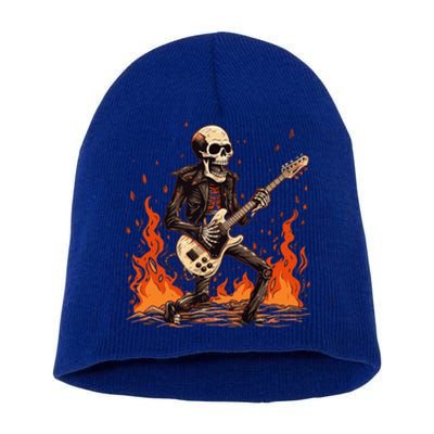 Skeleton Playing Rock And Roll Around Fire Rock On Band Cute Gift Short Acrylic Beanie