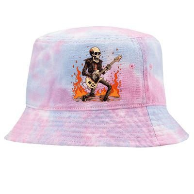 Skeleton Playing Rock And Roll Around Fire Rock On Band Cute Gift Tie-Dyed Bucket Hat