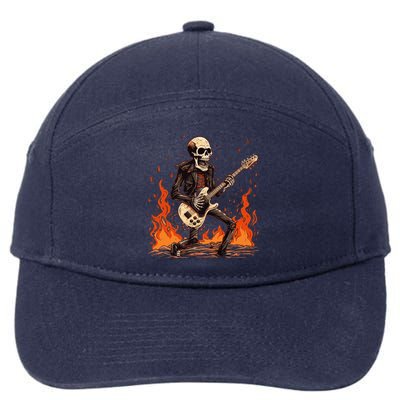 Skeleton Playing Rock And Roll Around Fire Rock On Band Cute Gift 7-Panel Snapback Hat