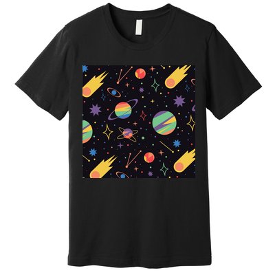 Space Planets Rainbow Galaxy Patterns Premium T-Shirt