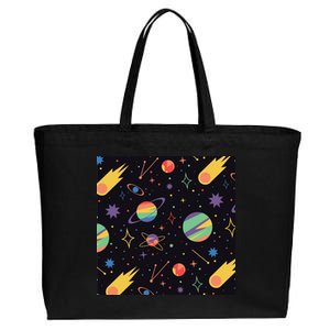 Space Planets Rainbow Galaxy Patterns Cotton Canvas Jumbo Tote